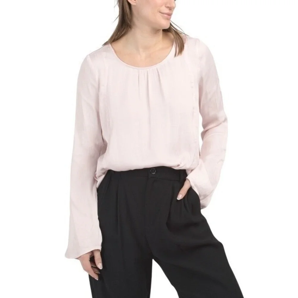 NWT FREE PEOPLE Aarabella Blouse Pink Romantic Back Tie Bow Top feminine Chic S